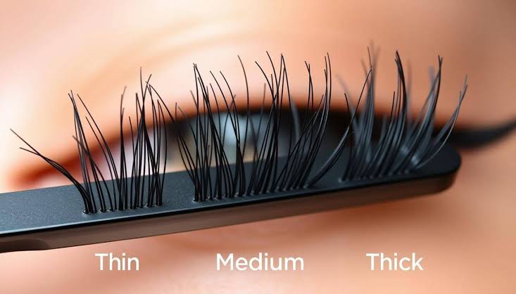 Comparison of thin, medium, and thick eyelash extension diameters